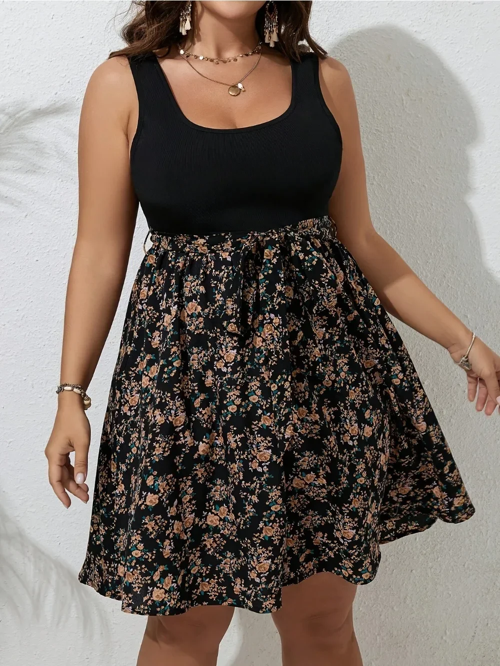 Plus Size Dress Summer Knit Fl - Romper Floral Print recension och pris