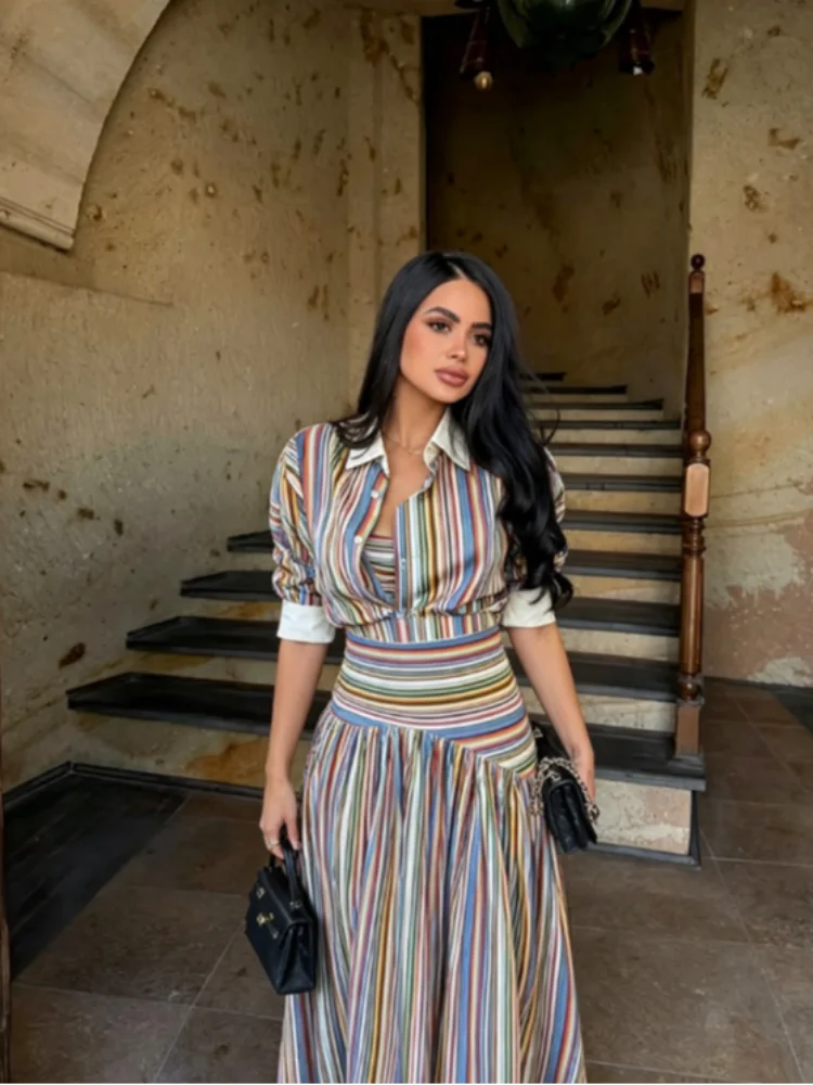 Boho Colorful Stripe Shirt Max - Maxi Dress Halter recension och pris