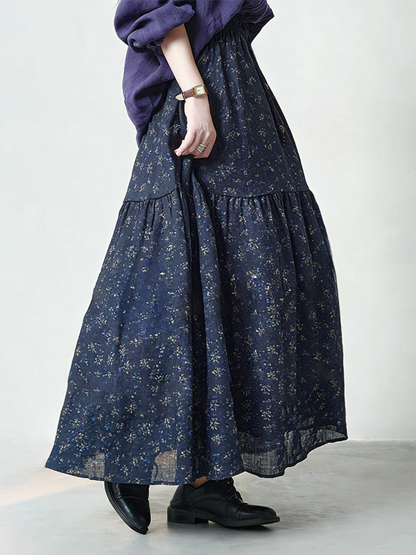 Floral Print High Waist A-Line - Midi Skirt Floral recension och pris