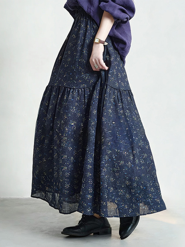 Floral Print High Waist A-Line - Midi Skirt Floral recension och pris