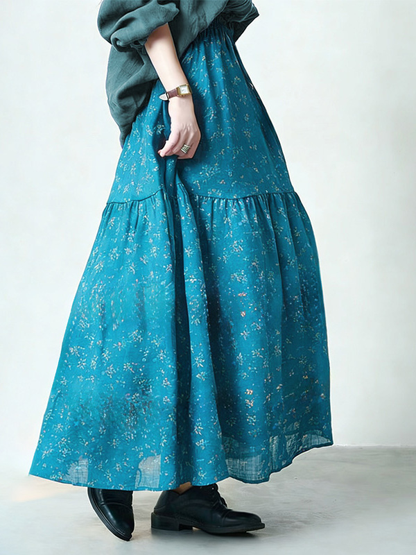 Floral Print High Waist A-Line - Midi Skirt Floral recension och pris