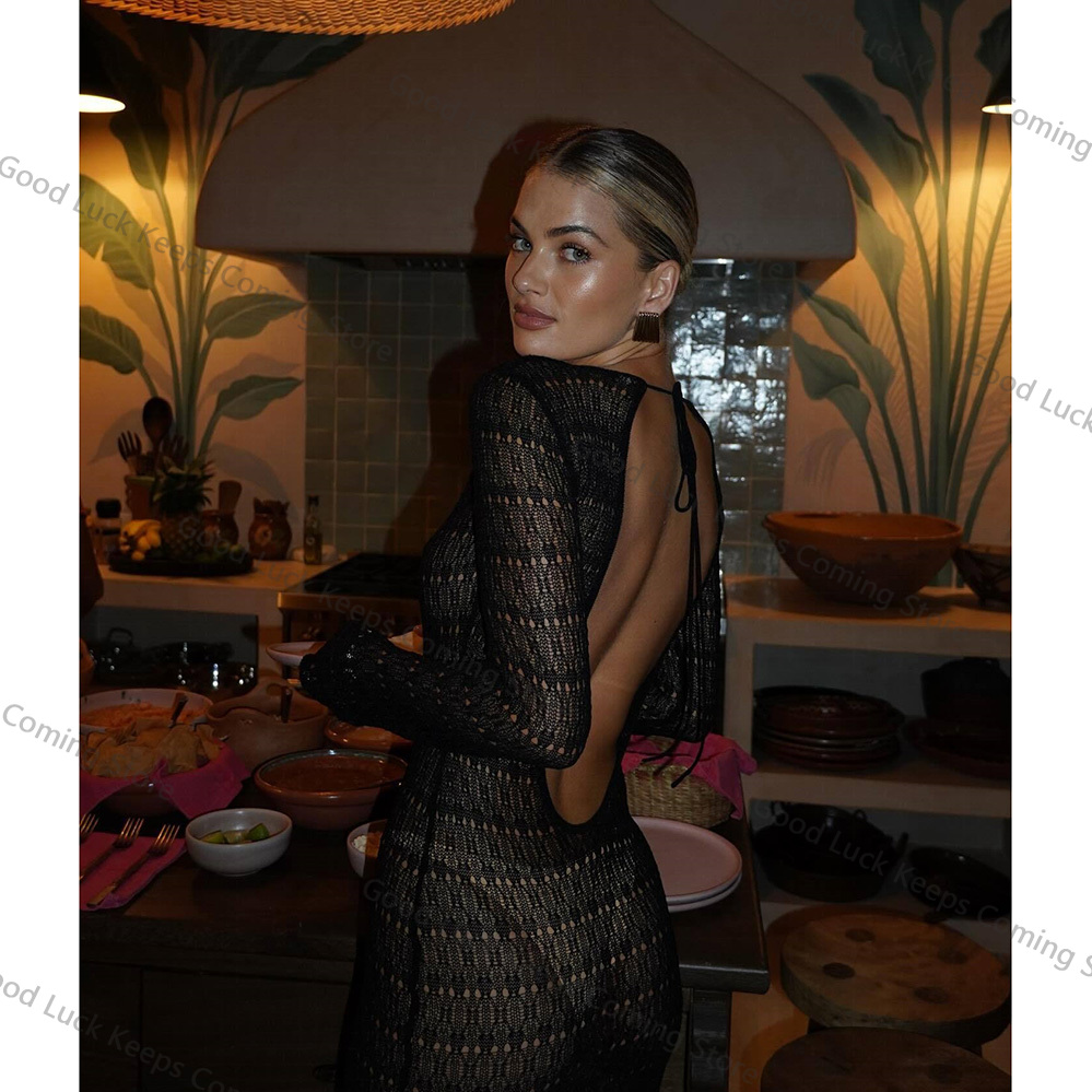 2025 Knitted Dress Backless Co - Cover Up Kaftan recension och pris